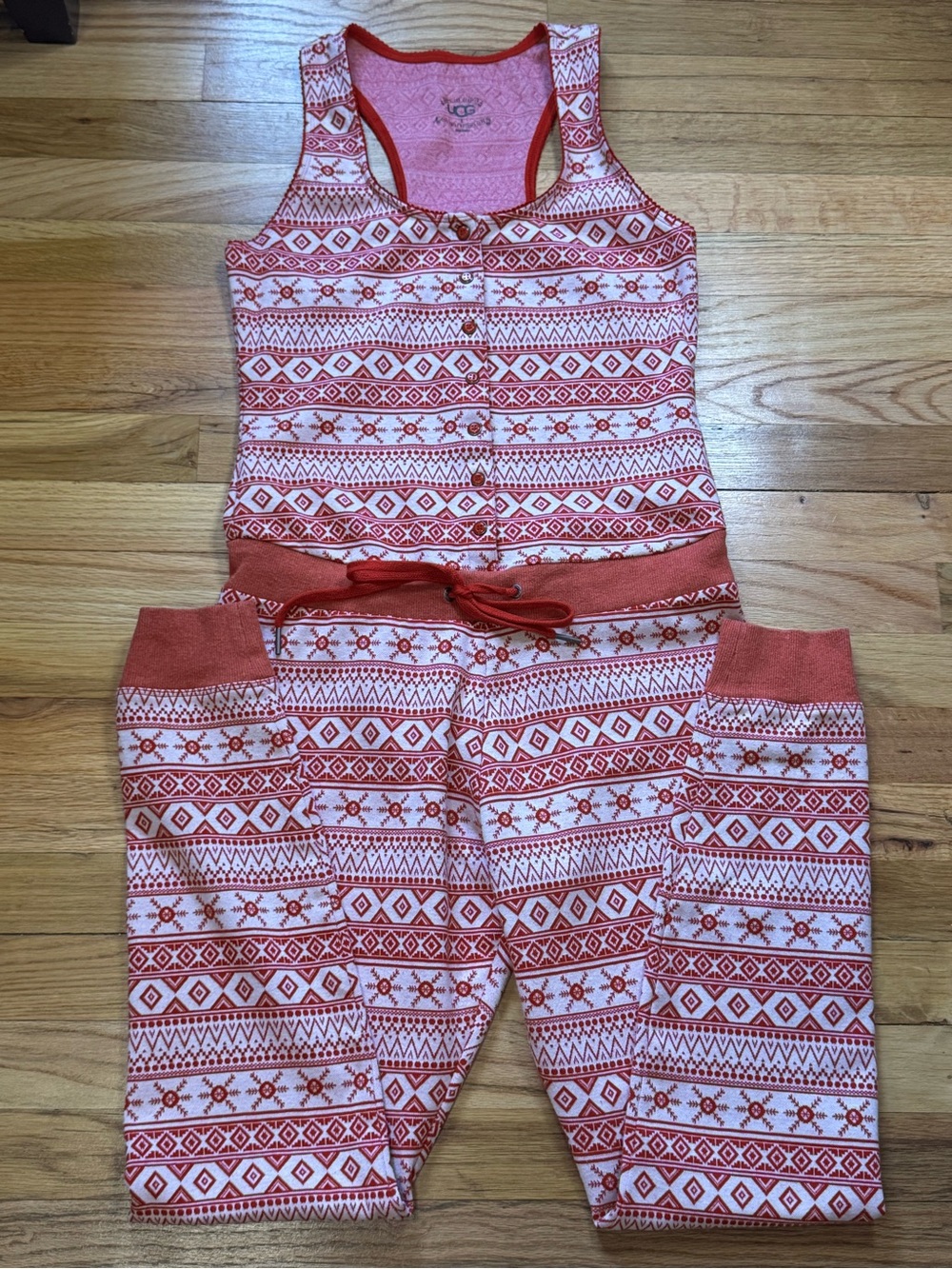 UGG Nomie Red and White Fair Isle Onesie Romper Pajama Jumpsuit